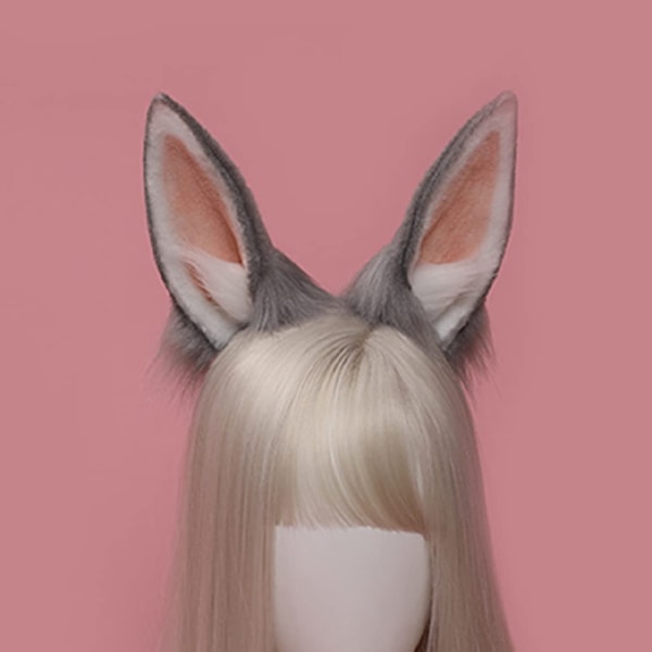 Fox Rabbit Bunny Ears Pannband Hårband Hårbåge Halloween Kostnad grey