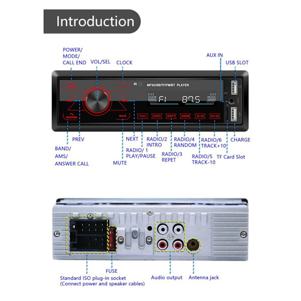 12V 1DIN Auton Bluetooth-radiostereo MP3-soitin Multimedia-soitin Radio Kaukosäädin MP3-soitin