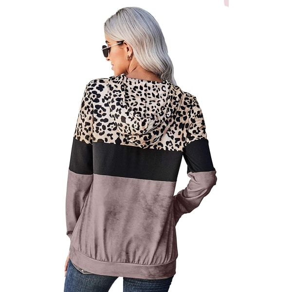 Womens Color Block Leopard Camo Patchwork hettegenser genser Draw