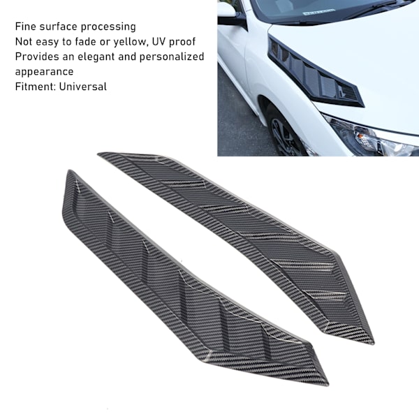 2 stk. Kulfiber-Style Hætteventiler Bonnet Cover Gummi Front Bonnet Vent Universal til Bil