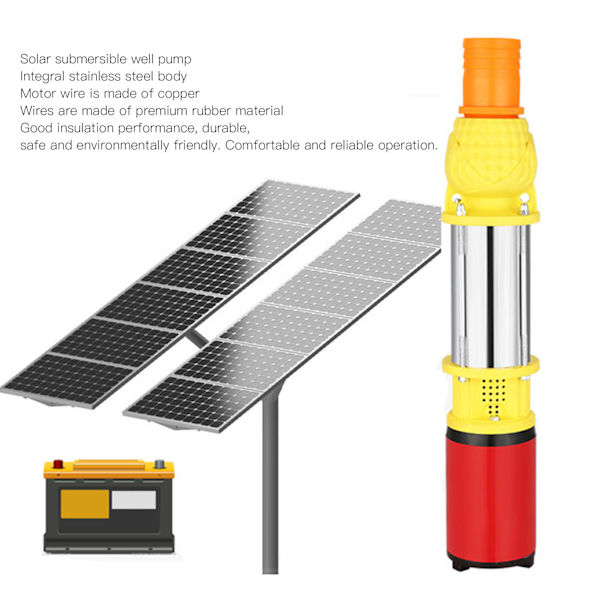 12V 250W Solardriven Djupbrunnspump 8m Lyft 5m³/h DC Vattenpump med 3 Kopplingar 1 tum 1,5 tum 2 tum för Familjer Gårdar