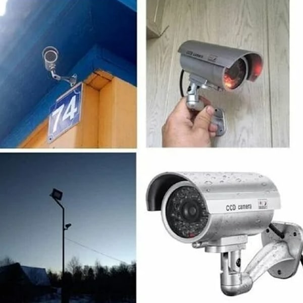 Övervakningssystem med CCTV, väderbeständig attrappkamera med justerbart monteringsfäste, realistiskt utseende, 2-pack, silver, ABS-plast