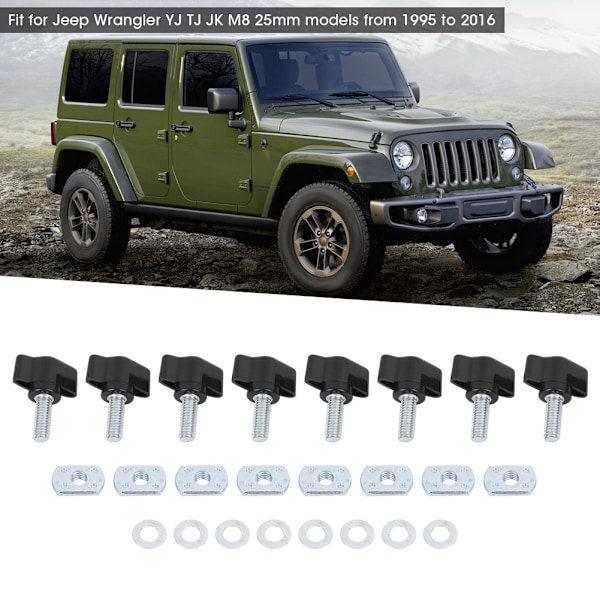 Hurtigfjernelsessæt til Hardtop med Tommelskrue M8 25mm til Jeep Wrangler YJ TJ JK 95‑16