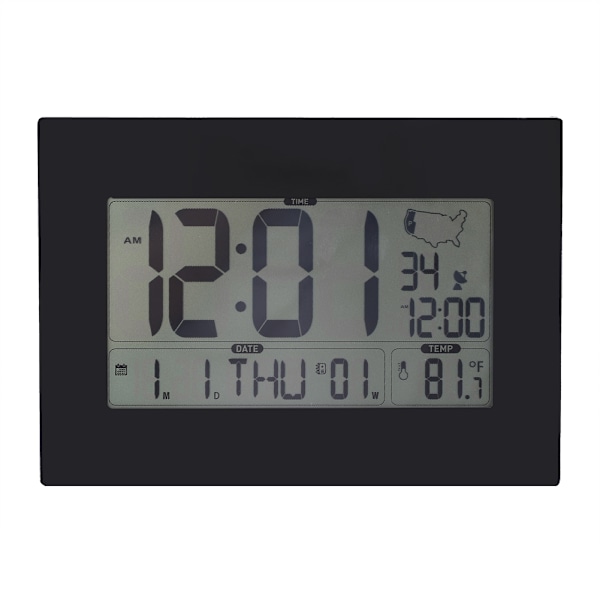 Baldar LCD Bakgrunnsbelyst Display Multifunksjonell Digital Vekkerklokke Termometer Kalender (Svart)
