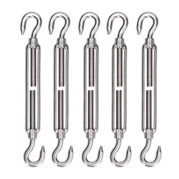5 stk. Strammeskruer med krok og krok, Wire Rope Tension, 304 rustfritt stål, Skygge Seil Hardware M4