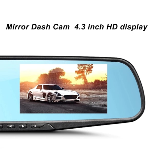 4,3 Tums Spegel Dash Cam 1080P HD Dubbla Linser Anti-Bländning Parkeringssensor Smart Backspegelkamera Med Minneskort 32g
