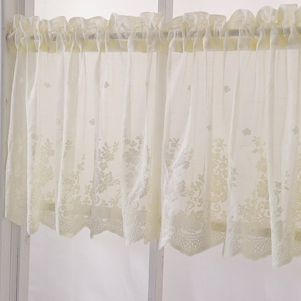 Kjøkken Gardiner Polyester Pustende Dør Vindu Kaffe Gardin Valanser med Broderi Beige 130x41cm