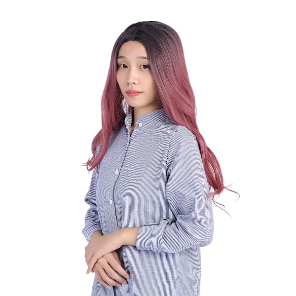 Naisten pitkä vaaleanpunainen aaltoileva synteettinen hiuslämänkestävä cosplay-kihara peruukki