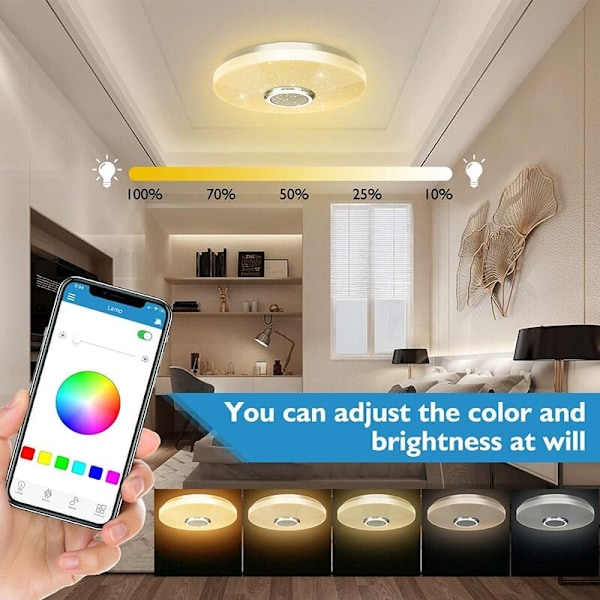 Taklampa för enkel installation, energibesparande Bluetooth-högtalare med färgskiftande RGB LED för en underhållande belysningslösning, smart belysning