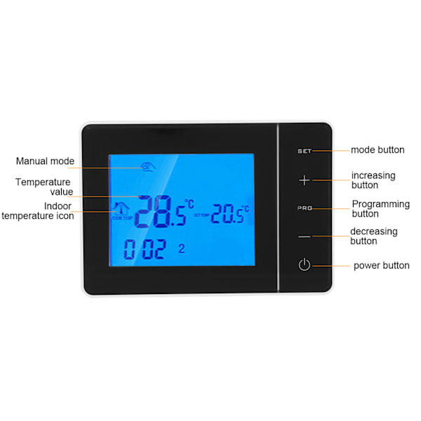 Programmerbar Trådløs Termostat Digital LCD Display Rumtemperaturregulator Sort