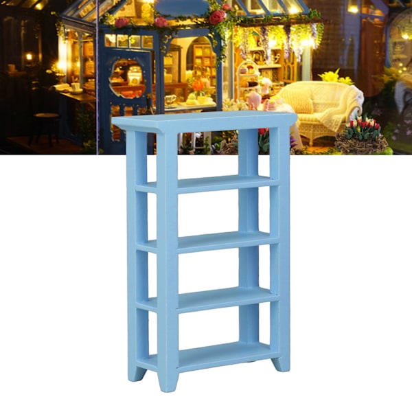 1:12 Scale Dollhouse Flower Stand 4 Layers Wooden Miniature Bookshelf Furniture Decoration Blue