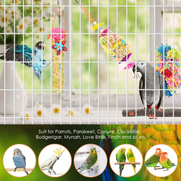 KATUMO 4 st fågel papegojleksaker, färgglada tuggförstörarleksaker