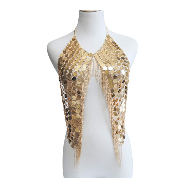 Sexig grimma för kvinnor med rygglös linne BH Body Chain Halsband Ta gold