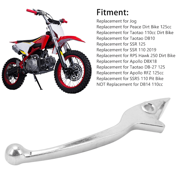 Scooter Hydraulisk Skivbroms Spak Övre Aluminium Silver Ersättning för Taotao 110cc Dirt Bike Vänster