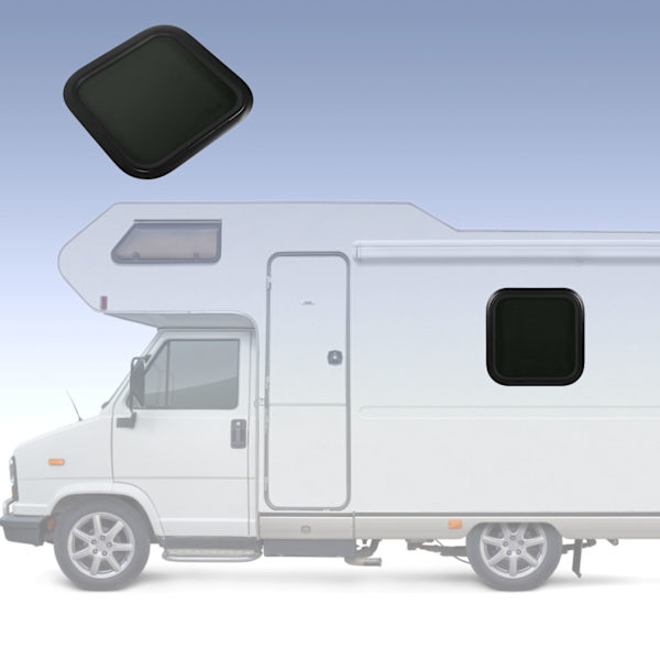 450x450mm RV Fastspärrat Fönster Rund Transparent Svart Glas Ingångsdörr Fönster med Ram för Husbil Husvagn för 33‑38mm Väggtjocklek