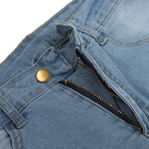 Smalbyxor för kvinnor, hög elasticitet, mjuk bomull, slim fit, långa byxor för vardagsbruk, mellanblå M