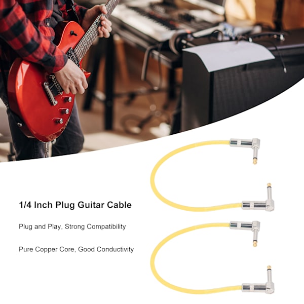 2 st 30 cm Gitarr Jumper 1/4 tums kontakt Gitarr Effektpedal Kabel Ren Koppar Musikinstrumentkablar Gul