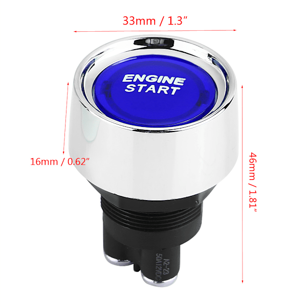12V-24V 50A Bilmotor Start Trykknapp Bryter Tenning Starter Blå LED