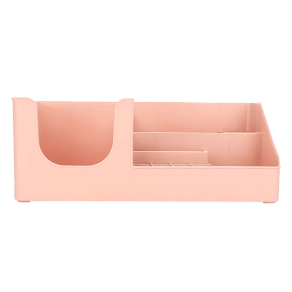Sminkeoppbevaringsboks for skrivebord med forskjellige beholdere, rosa