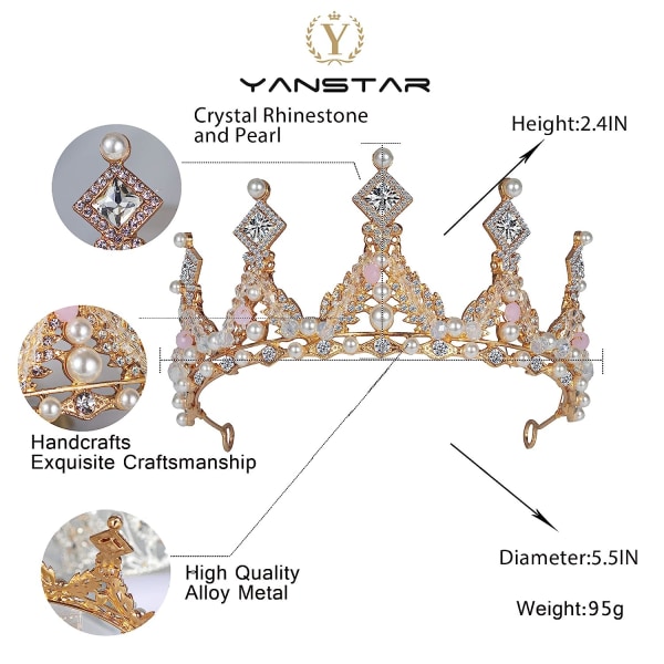 Crystal Princess Crown for Girls, Gold Kid fødselsdag diadem med R