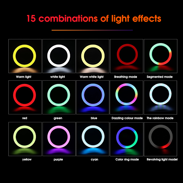 10 tommer Ringlys RGB LED Dæmpning Videostudio Fyldlys 3200‑6400K til Vlog Digitalkamera