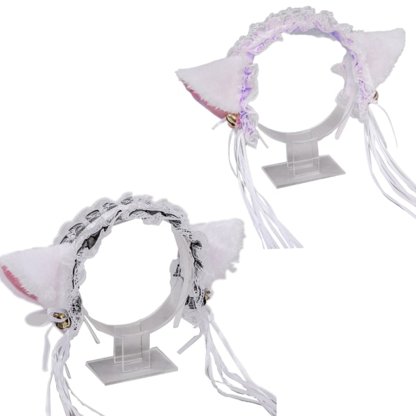 2ST Lolita Pannband Plysch Spets Kattöron Hårband Festdräkt White purple+white black