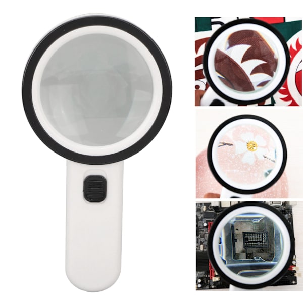 Handhållen Förstoringsglas 30x Dubbellager Optiskt Glaslins Förstoringsglas med 12 LED-lampor för Äldre Samlare