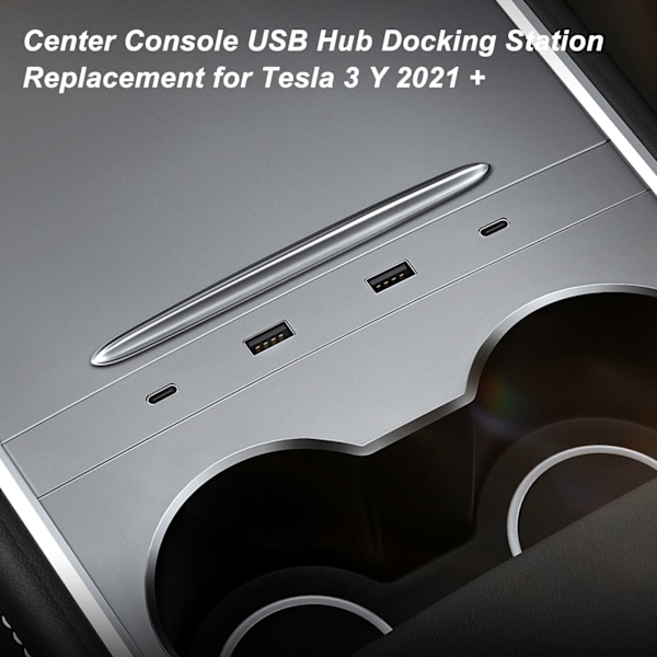 USB-hub för bil med flera laddningsportar, smart dockningsstation, mittkonsol, sensoradapter, ersättning för Tesla 3 Y 2021+