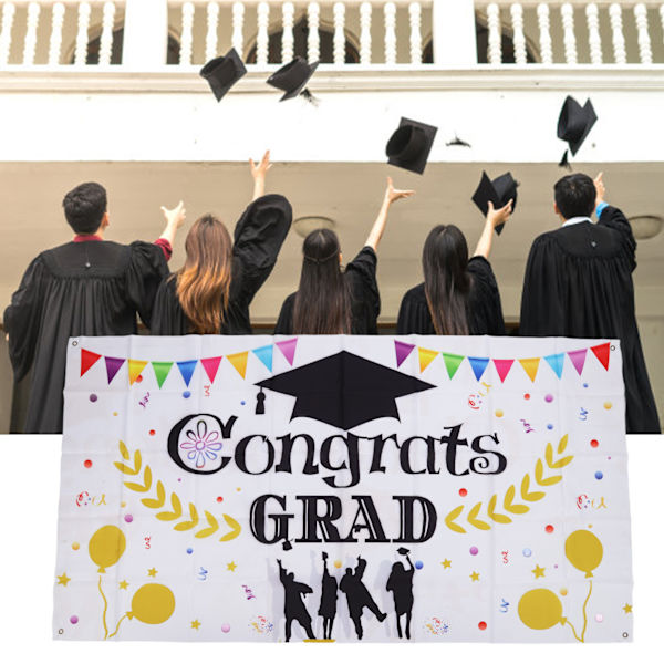 Graduation-banneri, noin 71x38 tuumaa, kestävä polyesterikankaasta, haalistumaton väri, 4 silmukkaa, Onnittelut valmistumisesta -banneri valmistujaisjuhliin 006