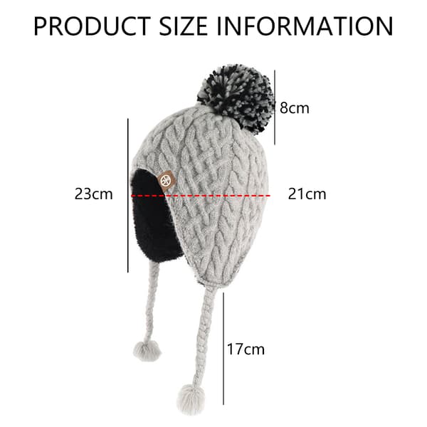 Vintermössa Flickor Stickade Mössor Vinter Fleece Foder Skidåkning Vintermössor med Varma Öronlappar Gray