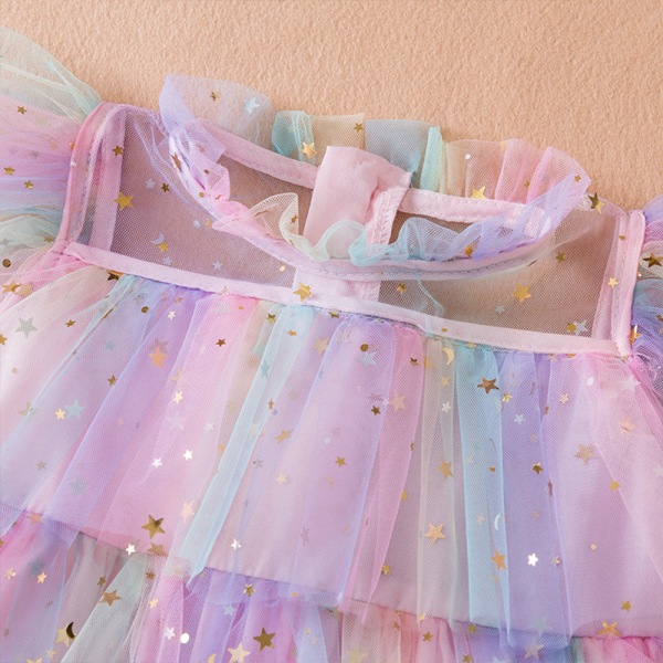 Toddler prinsessamekko Star Sequins Rainbow -kerroksinen tyllimekko