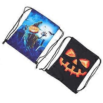 2 st Halloween Ryggsäckar med Dragsko Pumpa Dragskoväskor Vattentäta Gymväskor (Blå+Svart)