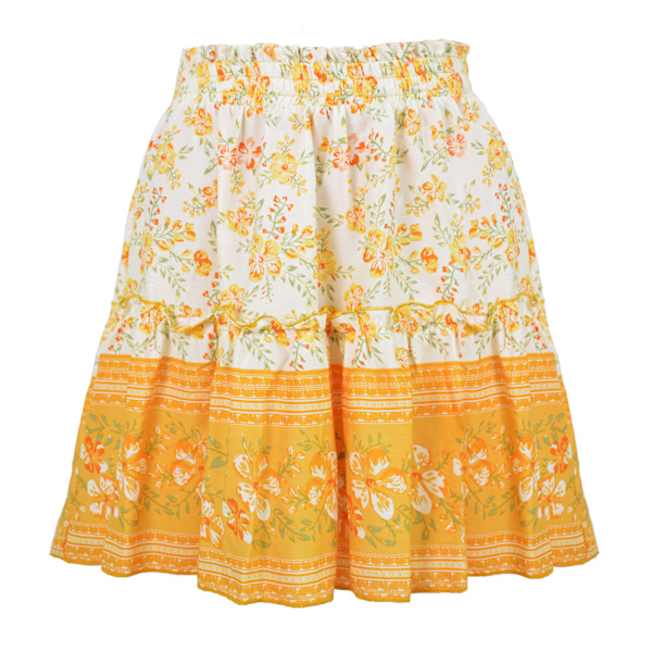 Kvinnors Rynkad Kant Skjort Floral Tryckt Elastisk Etnisk Kort Skjort För Sommar Vår Höst Gul XL