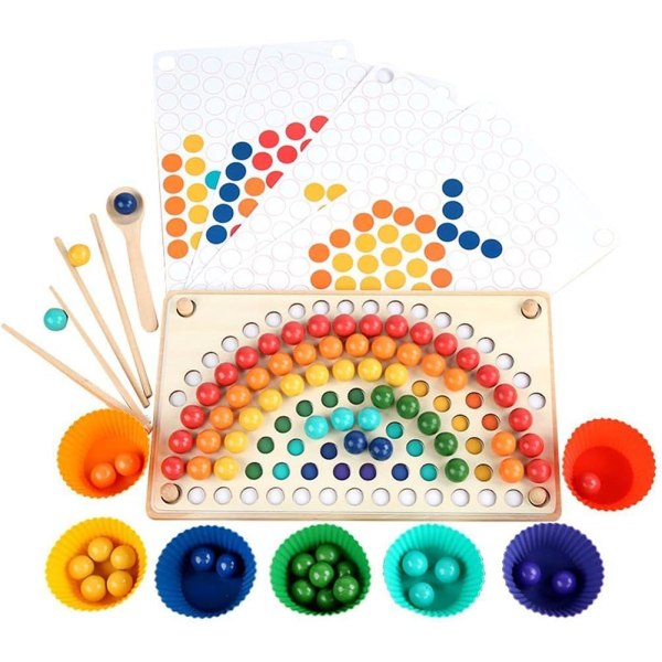 Wooden Clip Beads Game, Wooden Go Games Set Dots Shuttle Beads