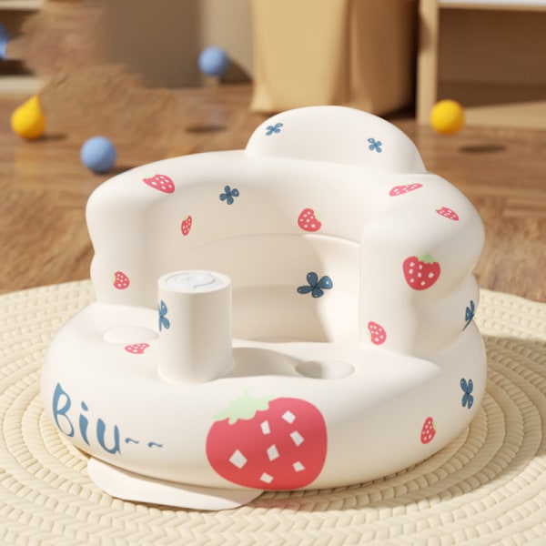 Baby Inflatable Seat PVC Portable Cartoon Cute Infant Toddler Sit Learning Training Shower Seat Strawberry Flower