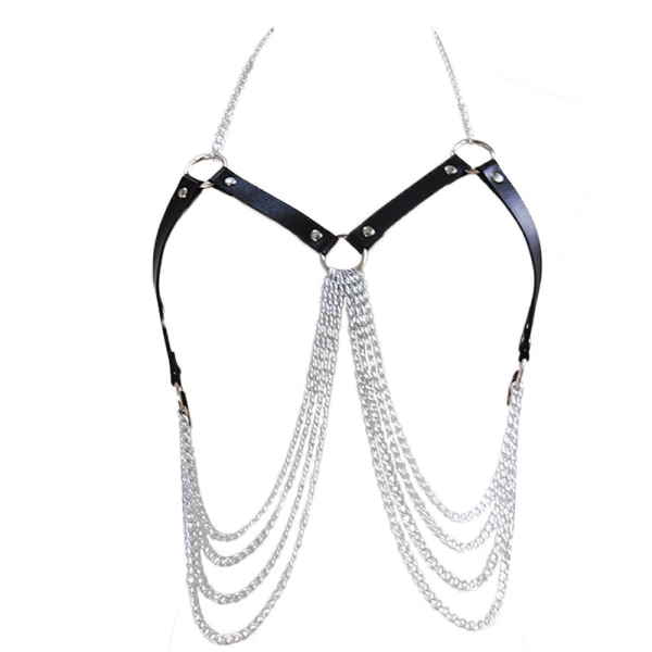 Punk Layered Chest Chains Läder Body Chains Party Nattklubb Bo