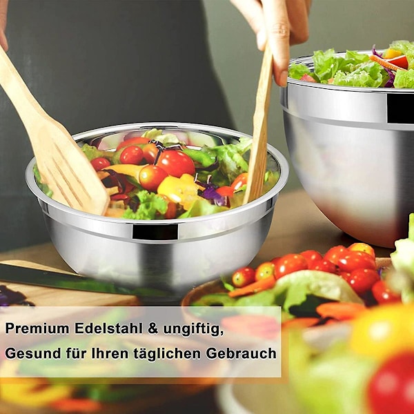 Gourmet Prep: Stapelbara Blandskålar, Konstruktion i Rostfritt Stål, Lufttäta Lock För Fräschör, Halkfri Bas, Utrymmesbesparande Design För Effektivitet