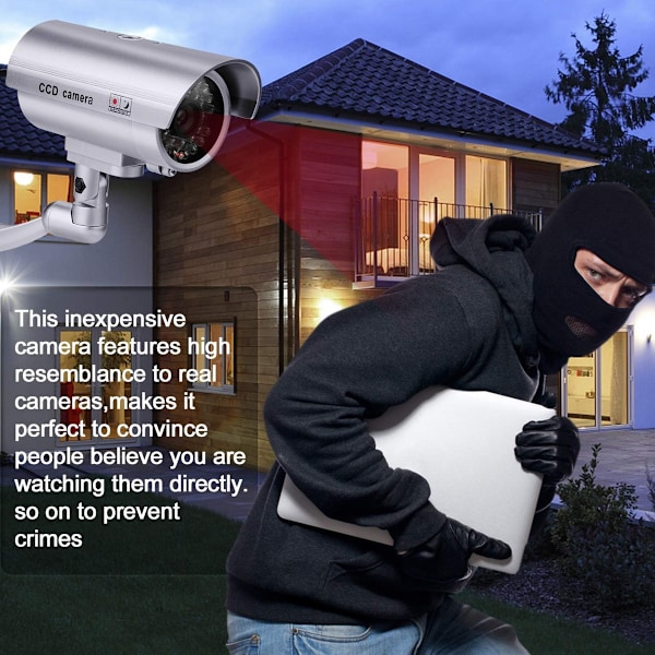 Övervakningssystem med CCTV, väderbeständig attrappkamera med justerbart monteringsfäste, realistiskt utseende, 2-pack, silver, ABS-plast
