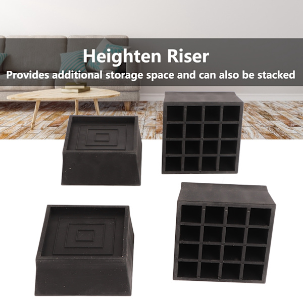 Møbelheving 2 Tommer Stable TPU Kvadratisk Skrivebordsheving Heavy Duty Vanntett Anti-Skli Svart Høydeheving Seng Løft