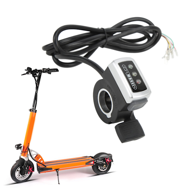 6-tråds tommelgass med PÅ/AV-bryter, batterindikator, 22 mm åpning for elektrisk sykkel, scooter, 24V