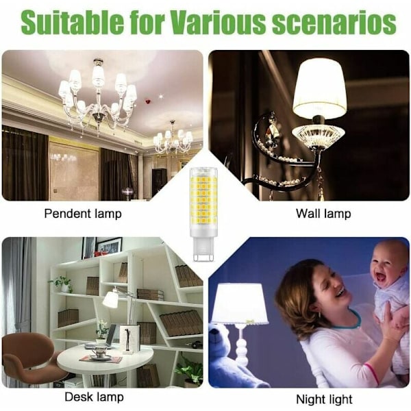 G9 LED-lampa, 5W Halogenersättning Dagsljus Vit, Energibesparande Miljövänlig Ej dimbar 360 Graders Belysning, 530LM AC220-240V,