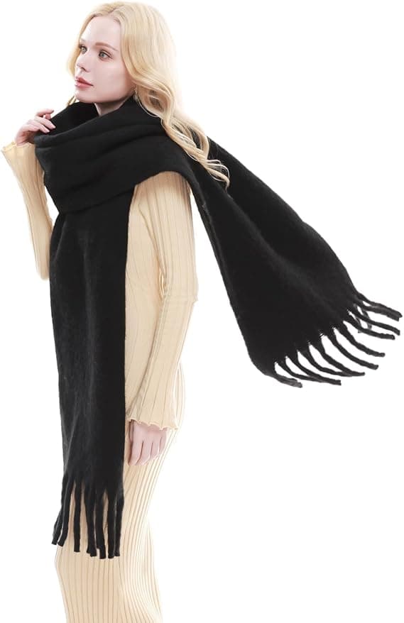 Stort Skjerf for Kvinner Vinter Varmt Tykt Skjerf Oversized Teppe Skjerf LT01 Black