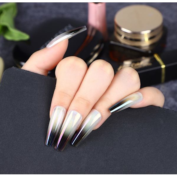 24 stk Ekstra Lange Ballerina Press-on Negle Kiste Falske Negle Gradient Farve Lange Akryl Negle Glitter Kunstige Negletips Fuld Dækning Falske Negle til