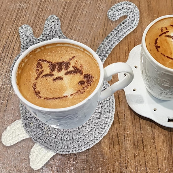 Kattgaver for katteelskere - Katt-underlag i vevd, kreativt og søtt design - Isolerende underlag for kaffe og te - Skrivebordsgaver Style 1