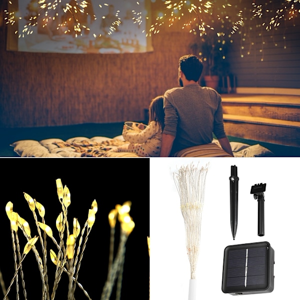 Solcellsdriven Fyrverkeri LED Koppartråd Slinga Fairy Lights Bröllopsfest Jul (Gul)