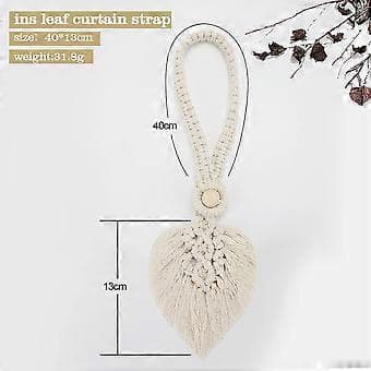 2 stykker Boho gardinholder, blade bomuldsgardinholder, beige bomuldsreb-bindebånd