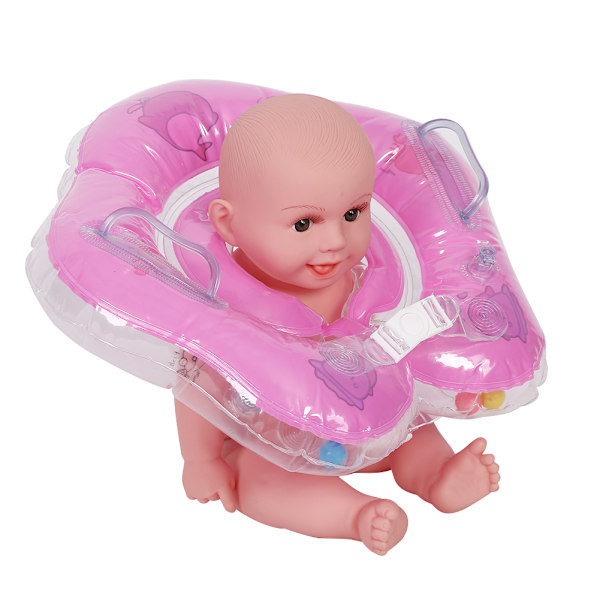 Baby Simring för Simning, Uppblåsbar Halsring för Bad, Justerbar Rosa