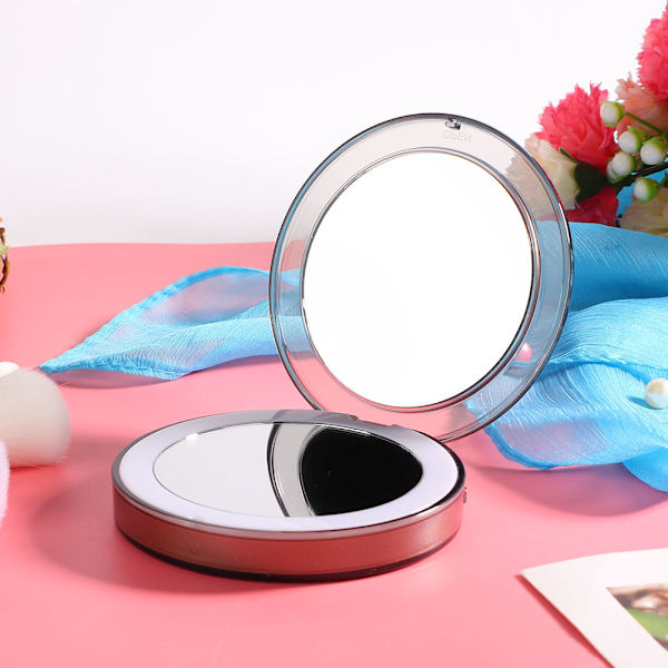 Fällbar kompakt fickspiegel med intelligent sensor LED-ljus sminkspiegel Roséguld