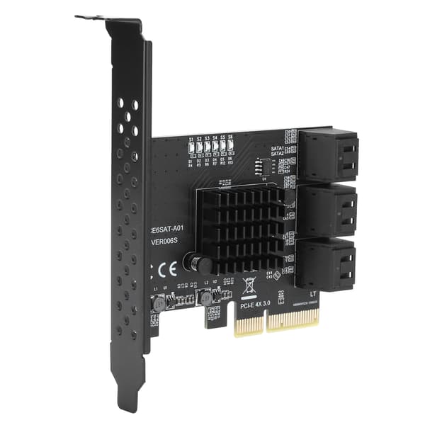 6-Port Riser-kort, PCIe SATA-udvidelseskort med høje hastigheder 6Gbps support, understøtter AHCI-tilstand og Native Command Queue, SATA 3.0 Controller Hub
