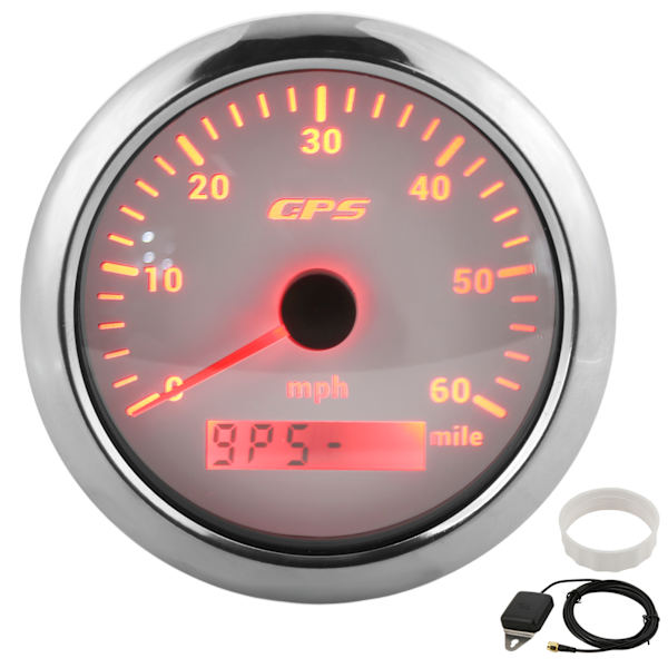 85 mm / 3,35 tuuman GPS-nopeusmittari 0-60 MPH/H LCD-näyttö säädettävällä taustavalaistuksella asuntoautoille, veneille 9–32 V DC Valkoinen